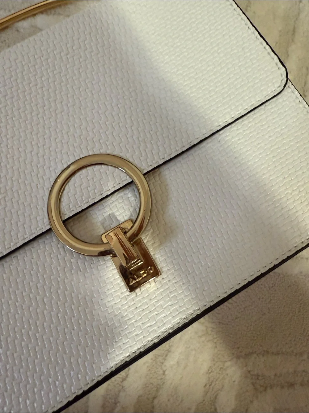 Aldo White Textured Crossbody Bag Crossbody Bag with Gold